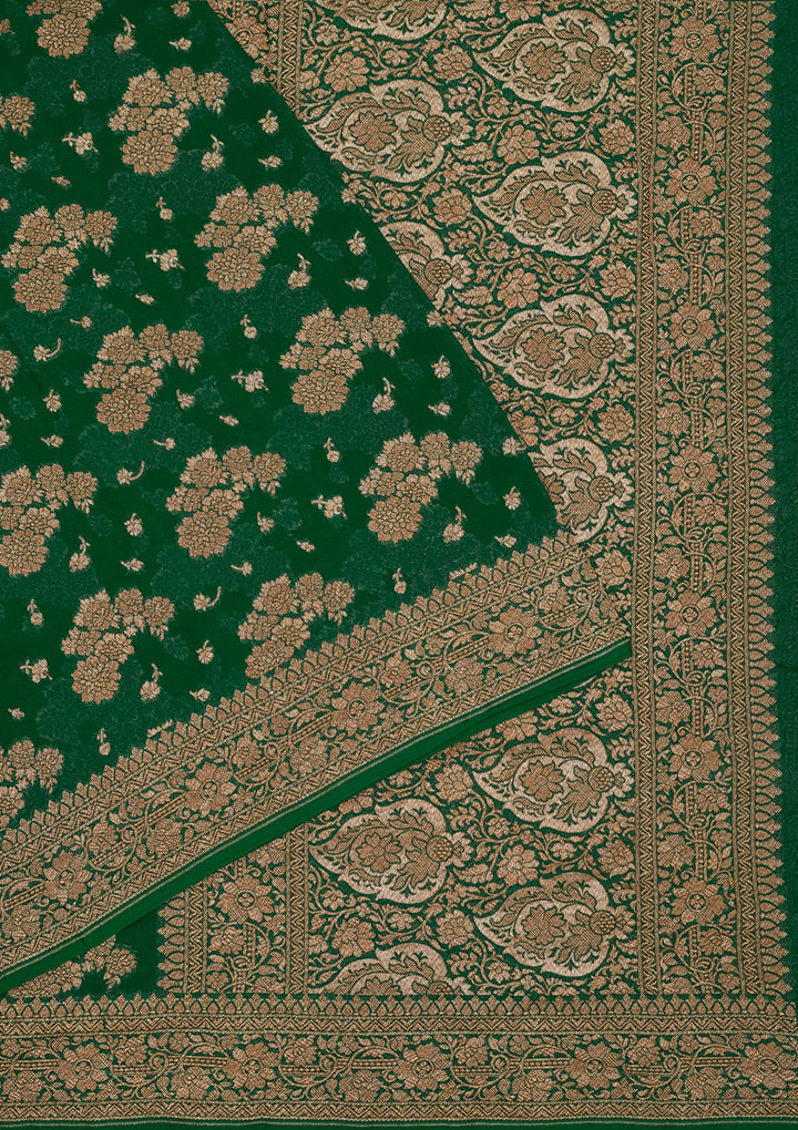 Peacock Green Zariwork Pure Silk Saree