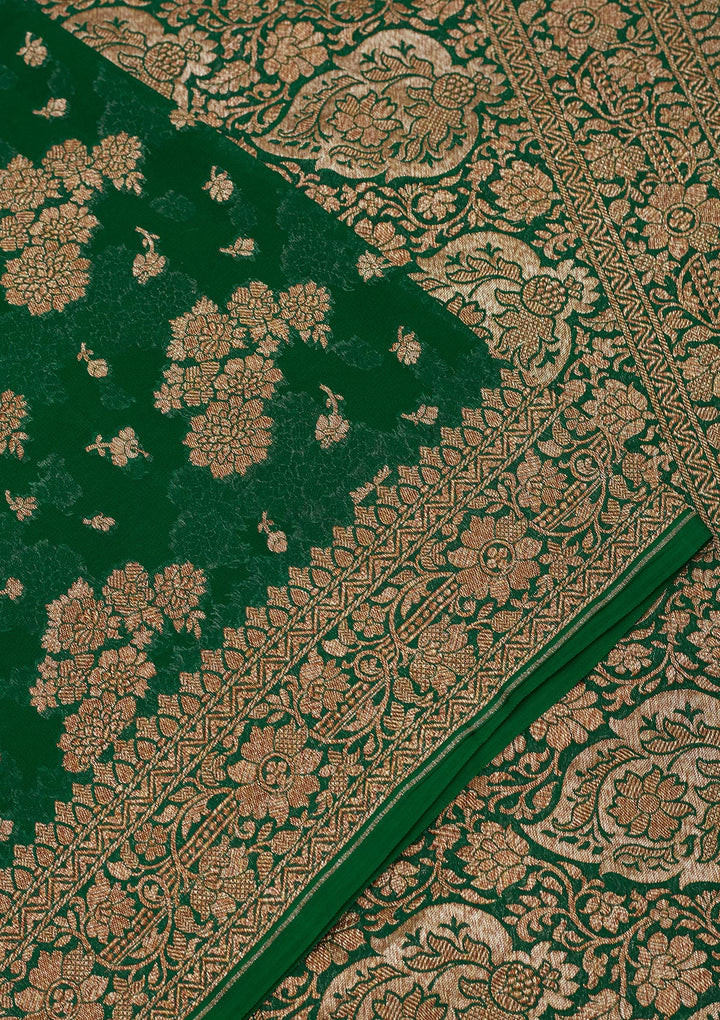 Peacock Green Zariwork Pure Silk Saree