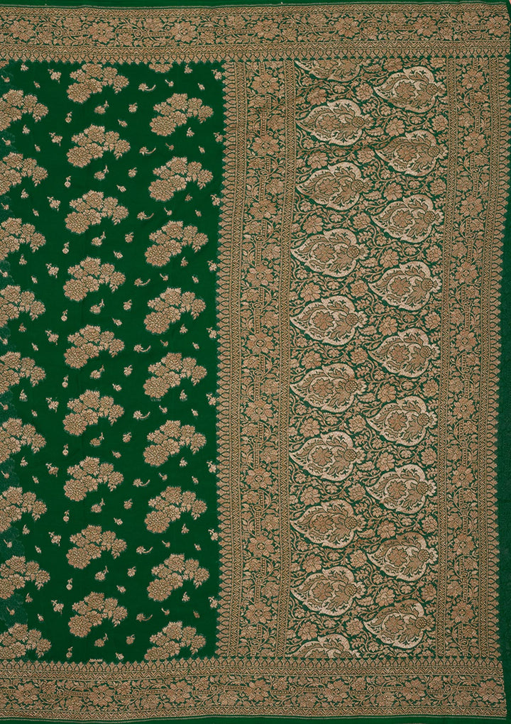 Peacock Green Zariwork Pure Silk Saree