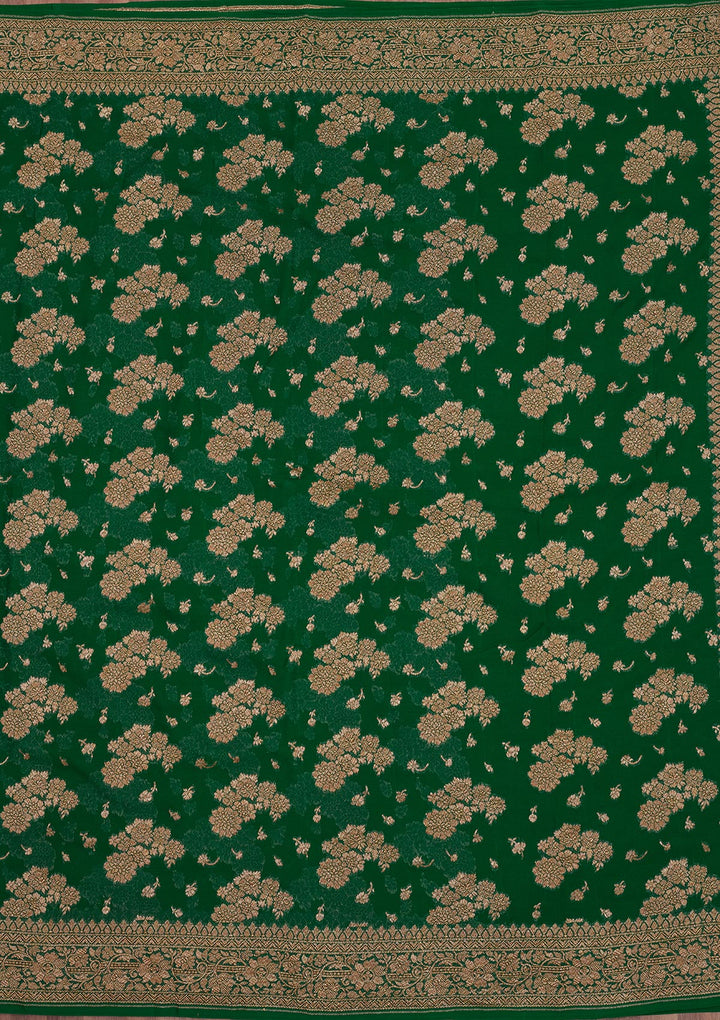Peacock Green Zariwork Pure Silk Saree