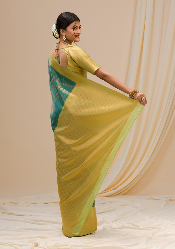 Peacock Green Zariwork Soft Silk Saree