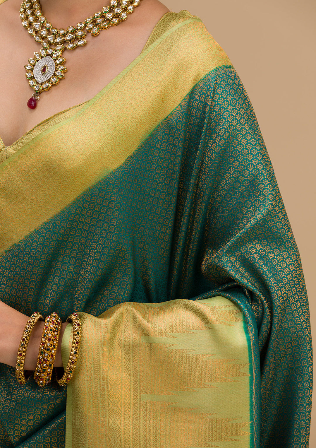 Peacock Green Zariwork Soft Silk Saree