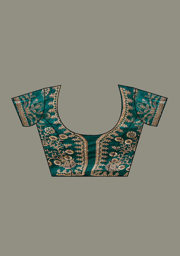 Peacock Green Zariwork Tissue Saree