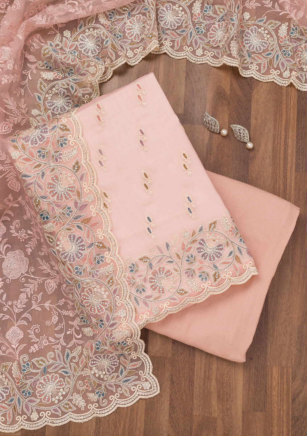 Pink Chiffon Semi Crepe Unstitched Salwar Suit