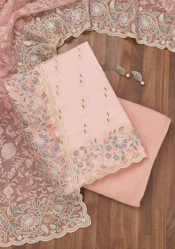 Pink Chiffon Semi Crepe Unstitched Salwar Suit
