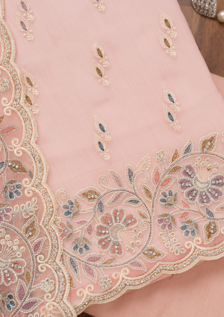Pink Chiffon Semi Crepe Unstitched Salwar Suit