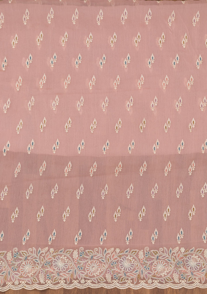 Pink Chiffon Semi Crepe Unstitched Salwar Suit