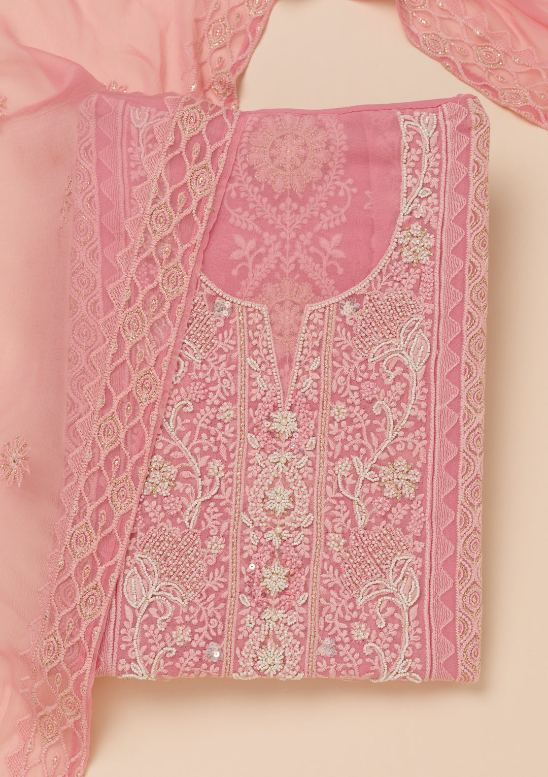 Pink Chikankari Georgette Unstitched Salwar Suit