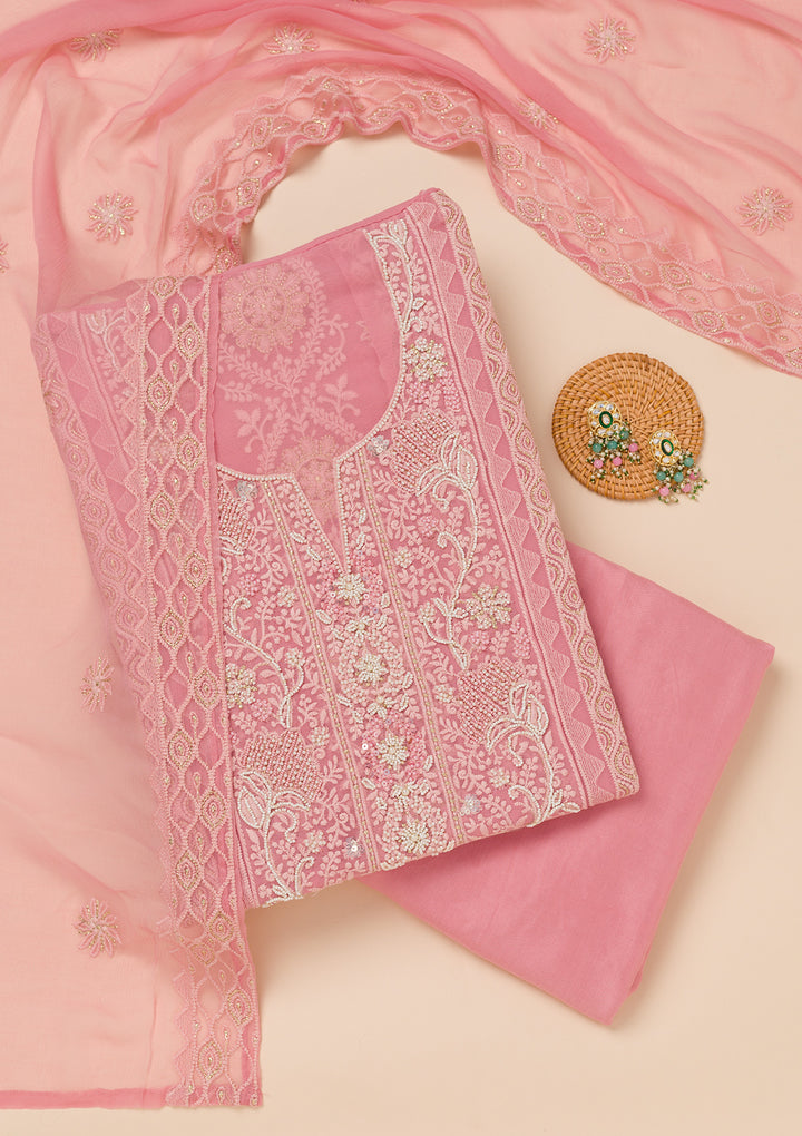 Pink Chikankari Georgette Unstitched Salwar Suit