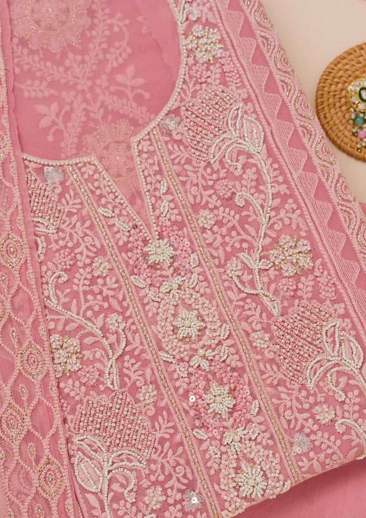 Pink Chikankari Georgette Unstitched Salwar Suit