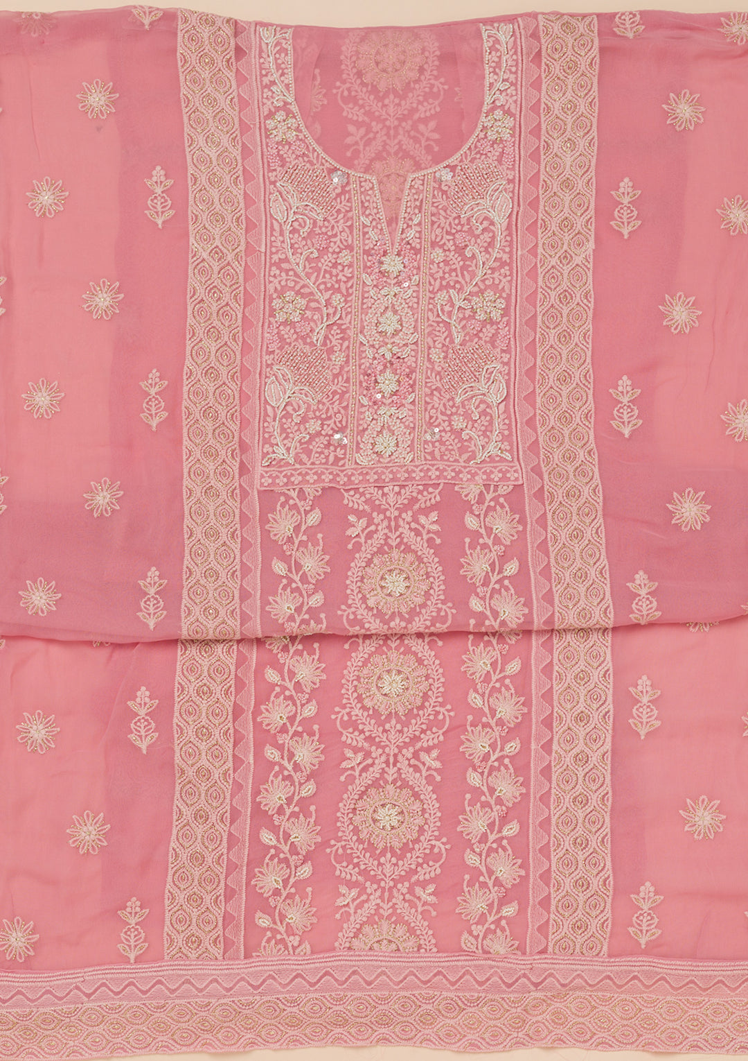 Pink Chikankari Georgette Unstitched Salwar Suit