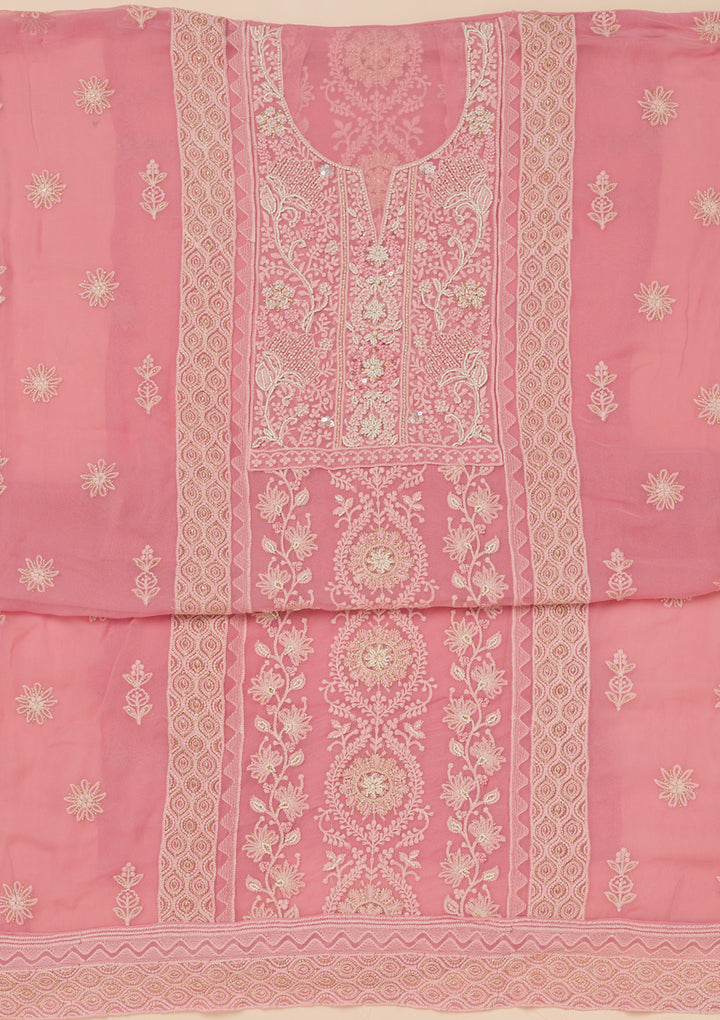 Pink Chikankari Georgette Unstitched Salwar Suit