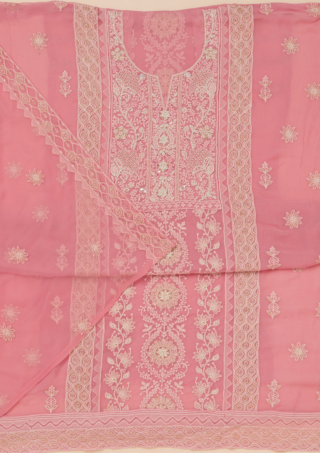 Pink Chikankari Georgette Unstitched Salwar Suit