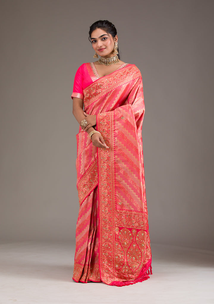 Pink Cutdana Art Silk Saree