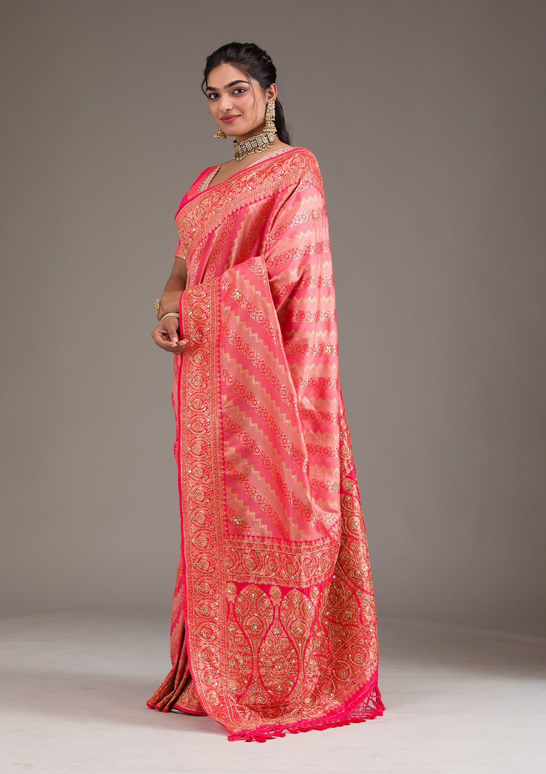 Pink Cutdana Art Silk Saree