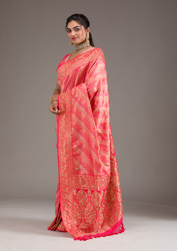 Pink Cutdana Art Silk Saree