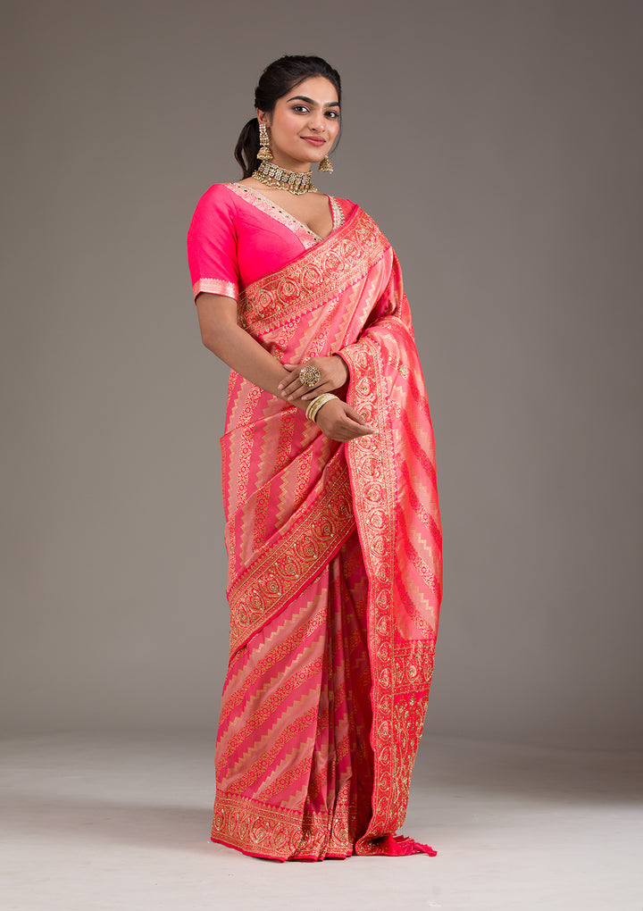 Pink Cutdana Art Silk Saree