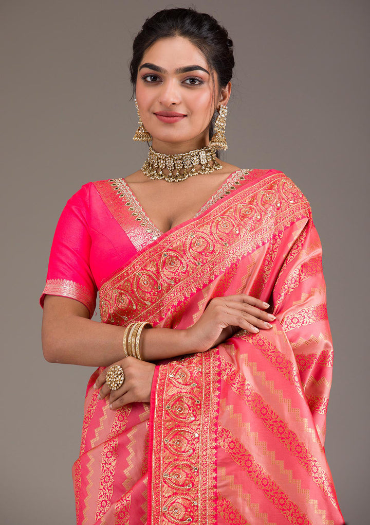 Pink Cutdana Art Silk Saree
