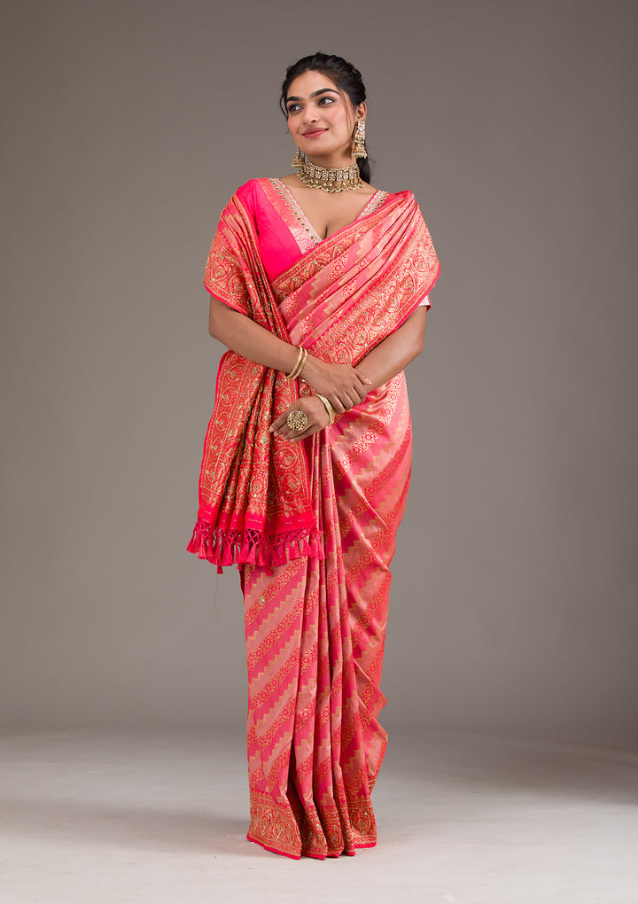 Pink Cutdana Art Silk Saree