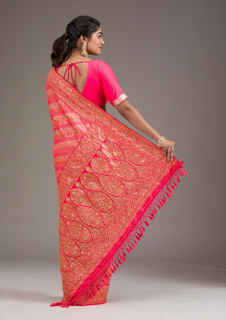 Pink Cutdana Art Silk Saree