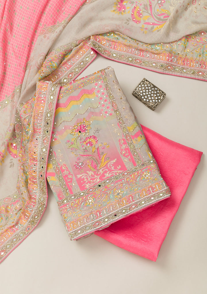 Pink Cutdana Crepe Unstitched Salwar Suit