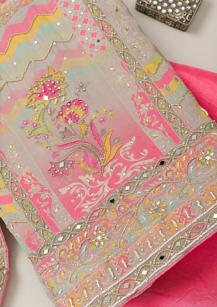 Pink Cutdana Crepe Unstitched Salwar Suit