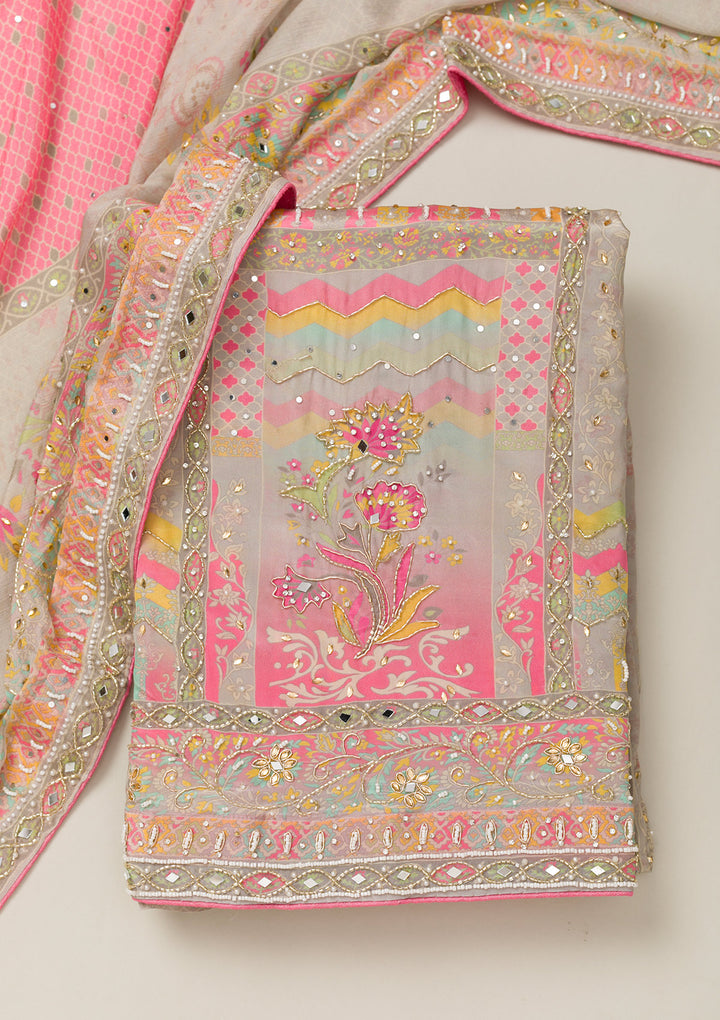 Pink Cutdana Crepe Unstitched Salwar Suit