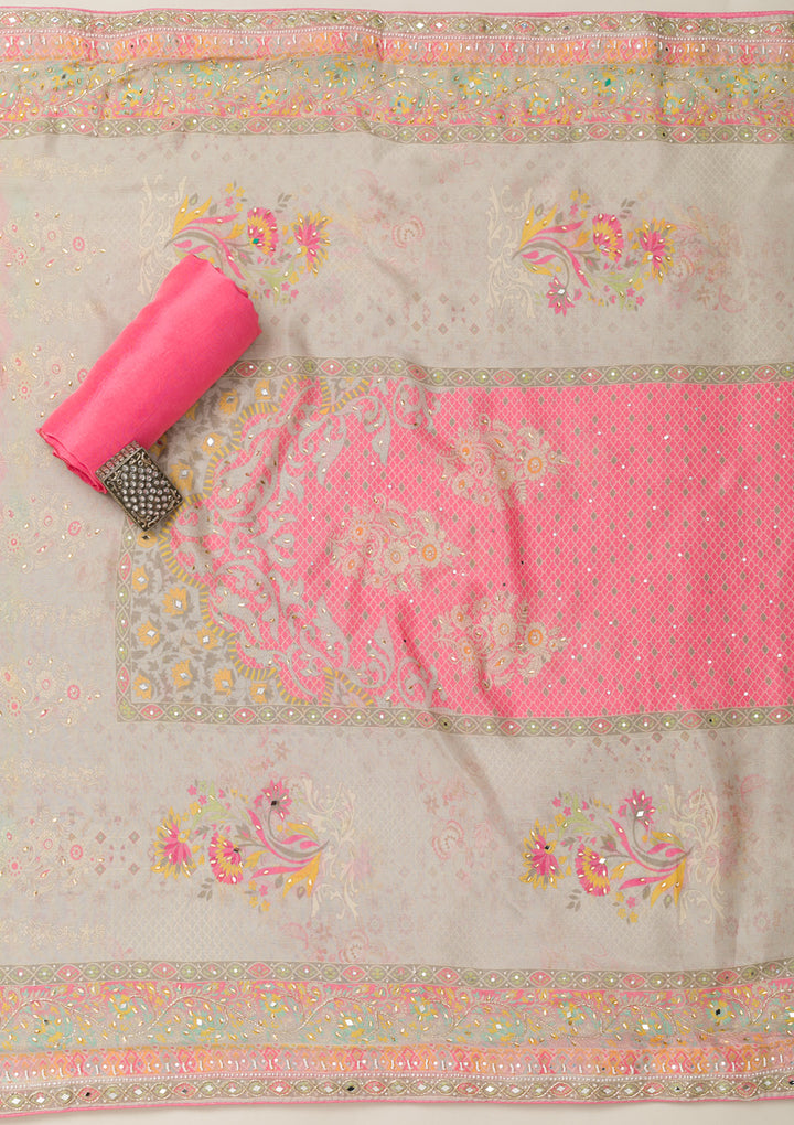 Pink Cutdana Crepe Unstitched Salwar Suit