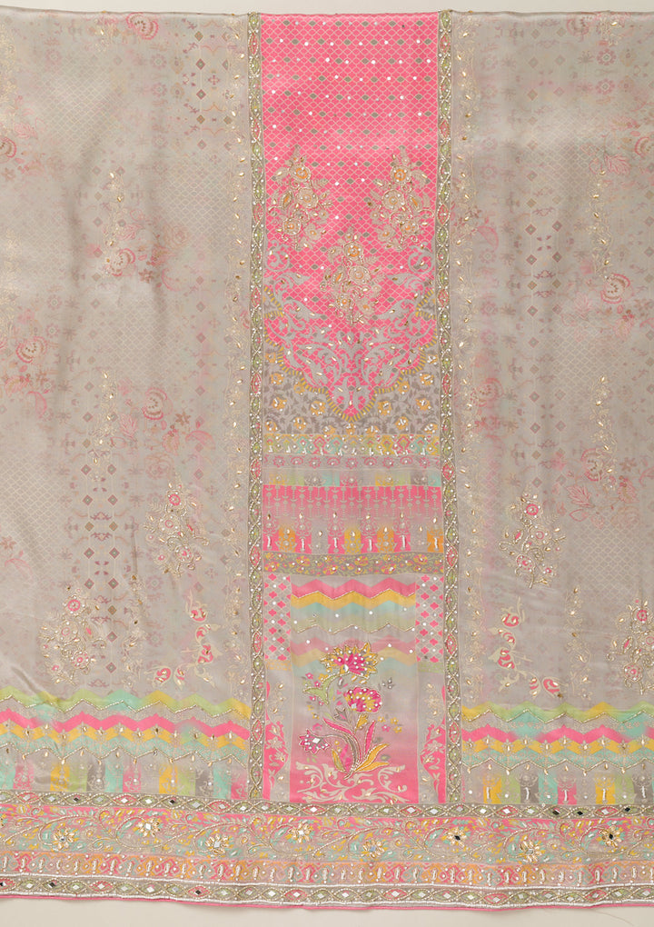 Pink Cutdana Crepe Unstitched Salwar Suit