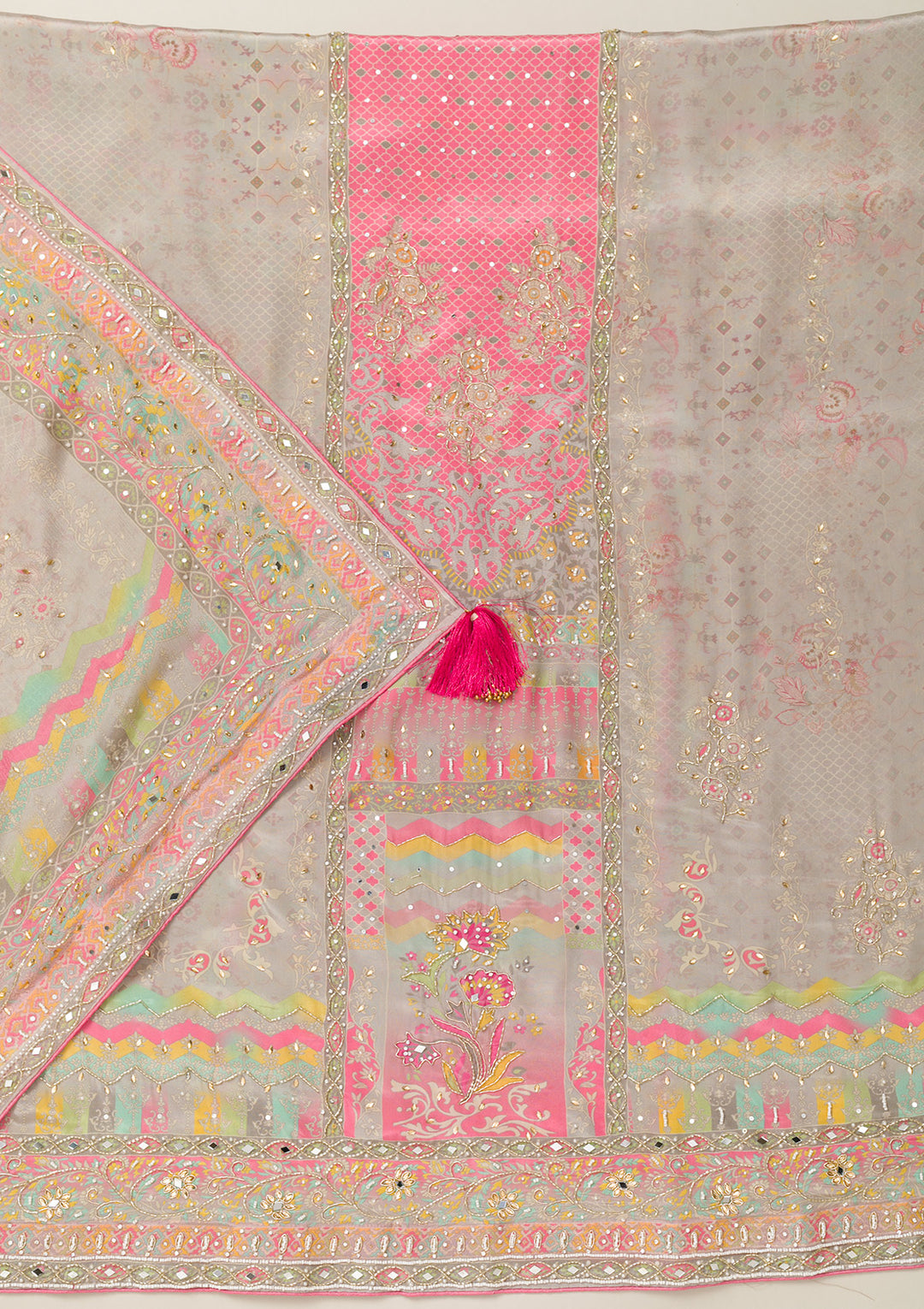 Pink Cutdana Crepe Unstitched Salwar Suit