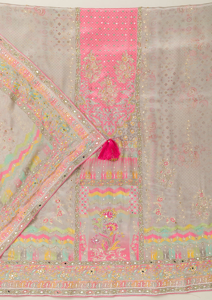 Pink Cutdana Crepe Unstitched Salwar Suit
