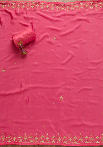 Pink Cutdana Semi Crepe Unstitched Salwar Suit-Koskii