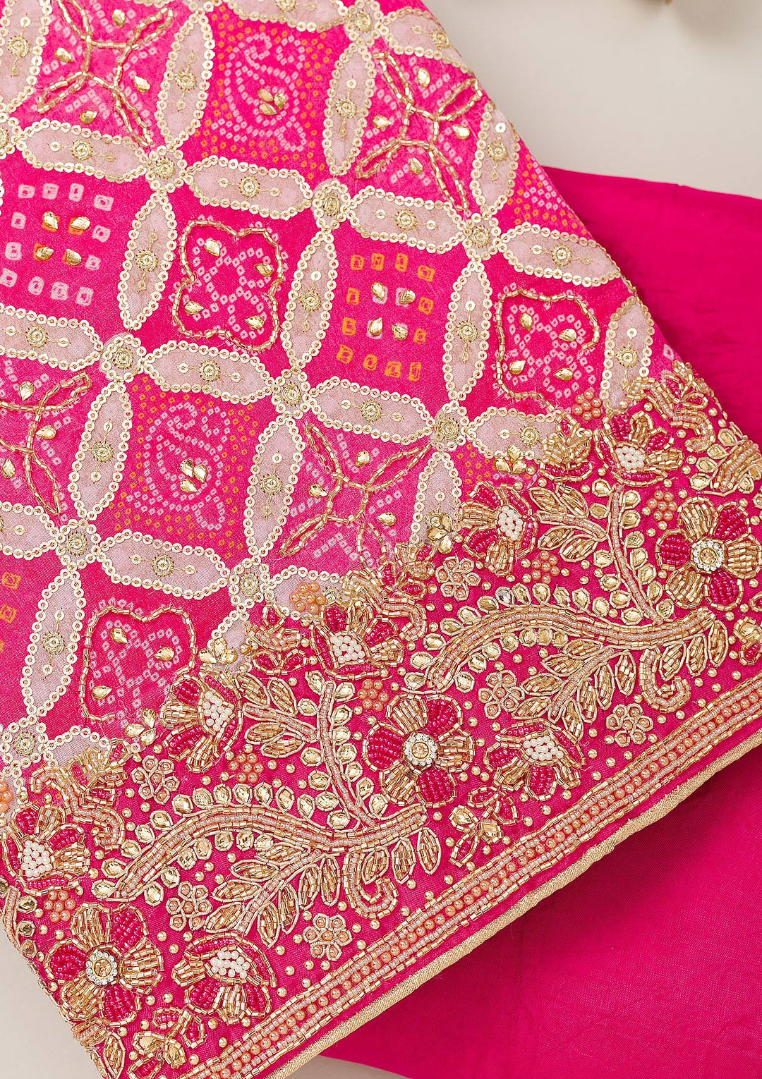 Pink Cutdana Semi Crepe Unstitched Salwar Suit