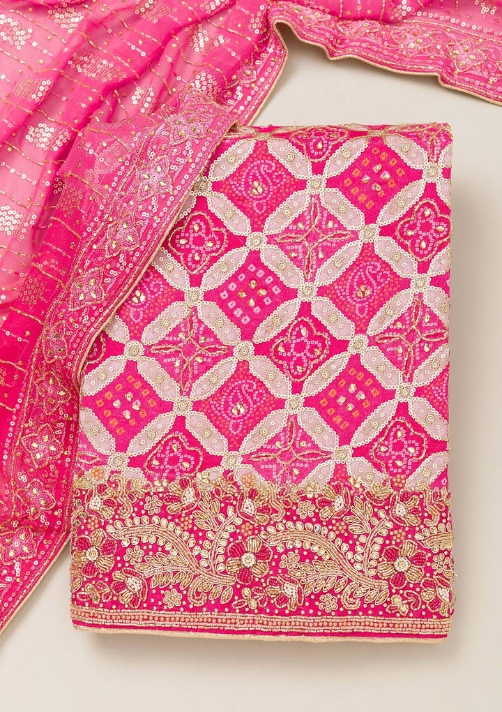 Pink Cutdana Semi Crepe Unstitched Salwar Suit