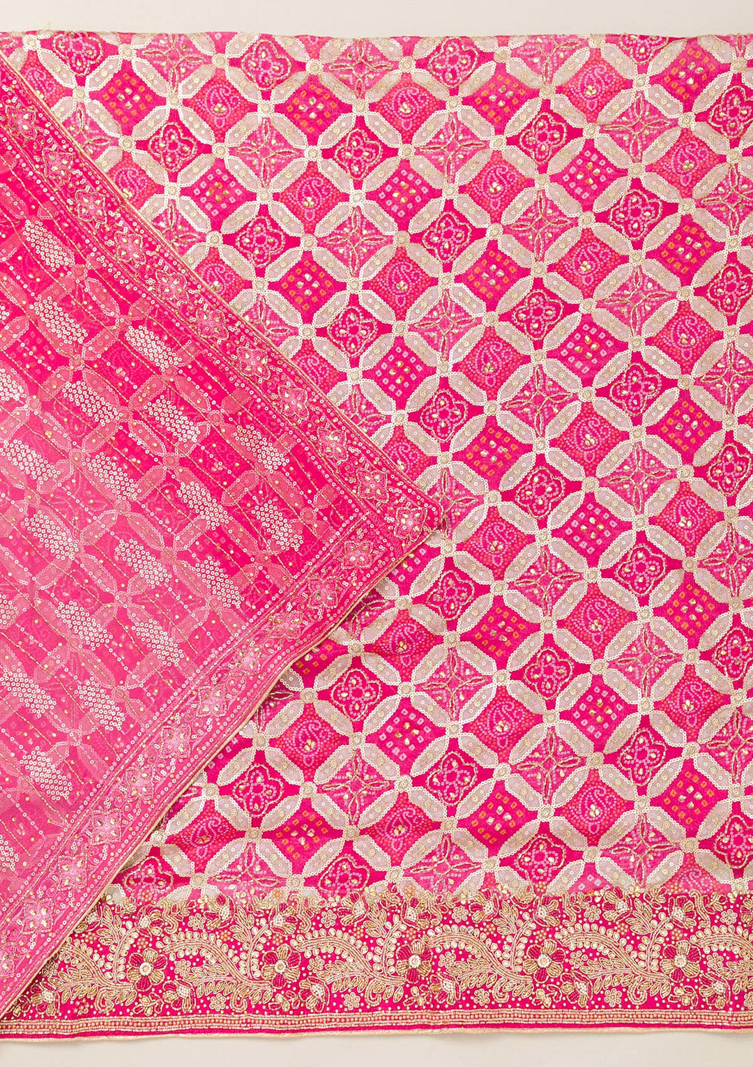 Pink Cutdana Semi Crepe Unstitched Salwar Suit