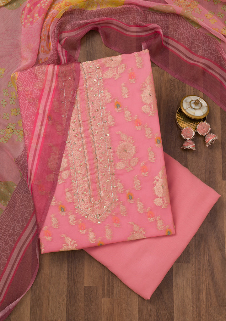 Pink Cutdana Semi Crepe Unstitched Salwar Suit