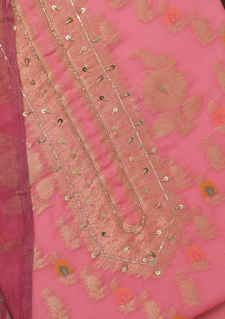 Pink Cutdana Semi Crepe Unstitched Salwar Suit