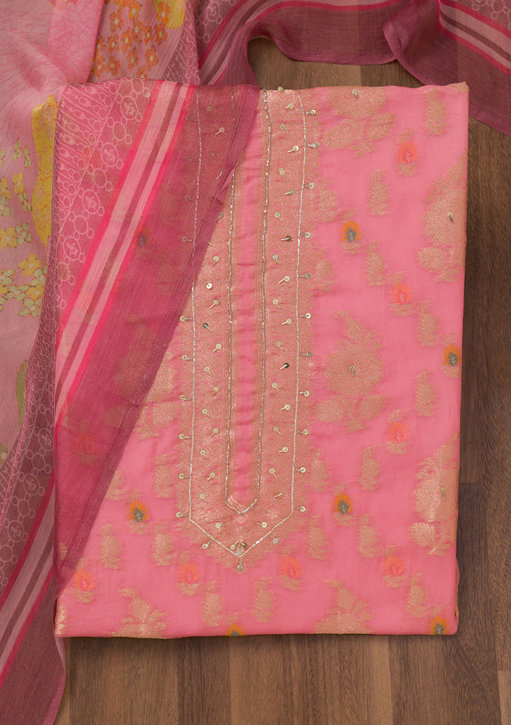 Pink Cutdana Semi Crepe Unstitched Salwar Suit