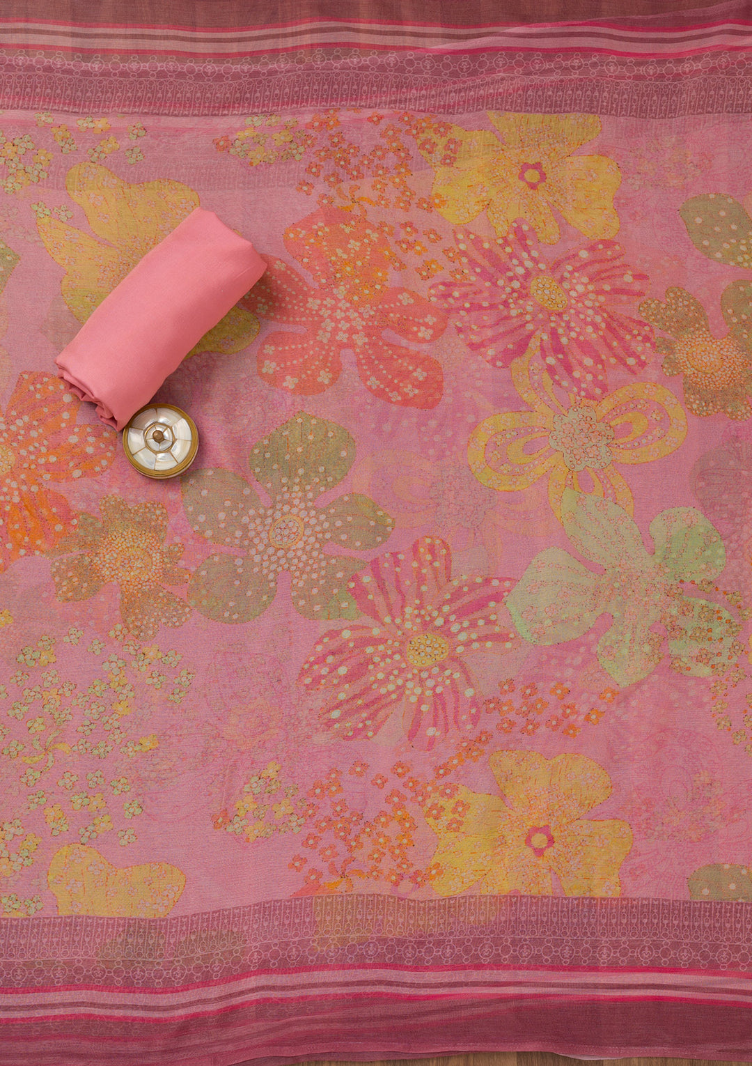 Pink Cutdana Semi Crepe Unstitched Salwar Suit