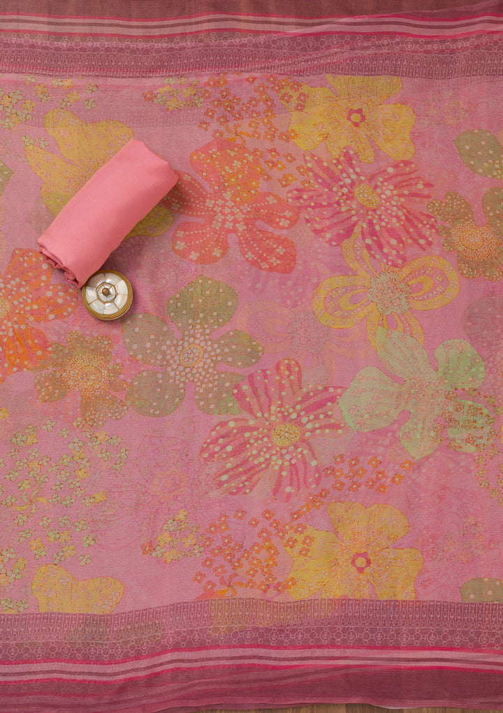 Pink Cutdana Semi Crepe Unstitched Salwar Suit