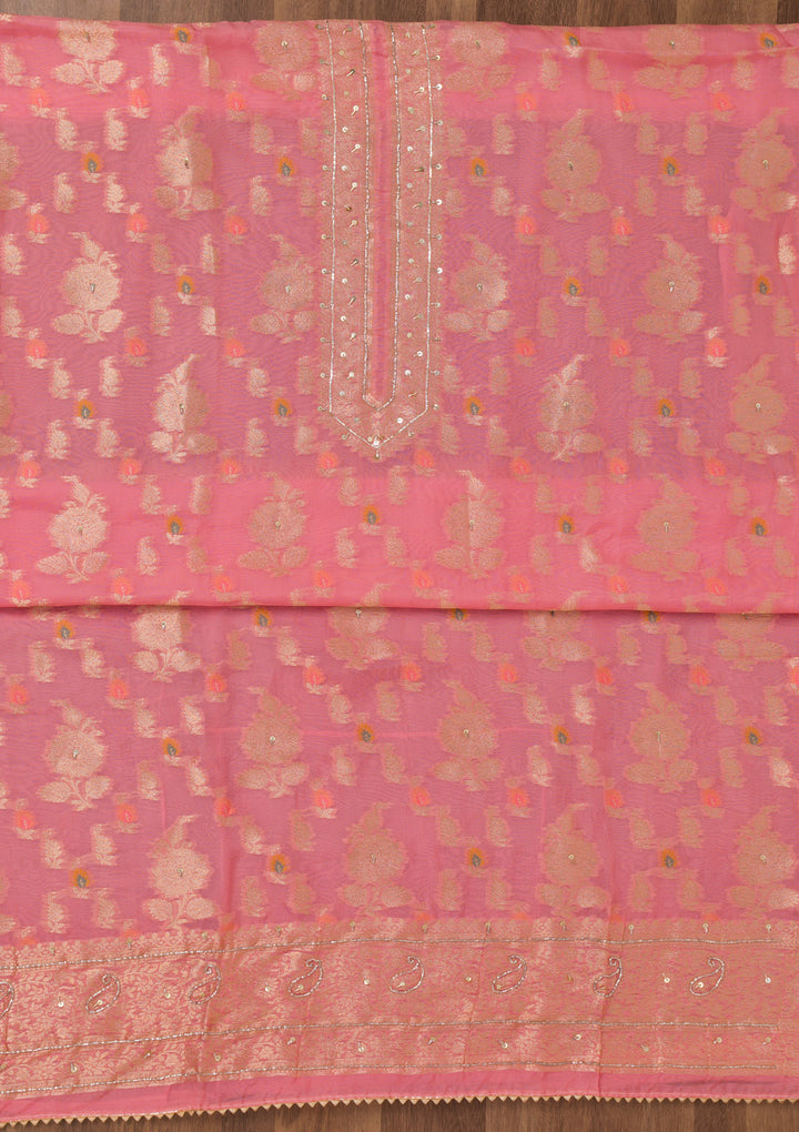 Pink Cutdana Semi Crepe Unstitched Salwar Suit