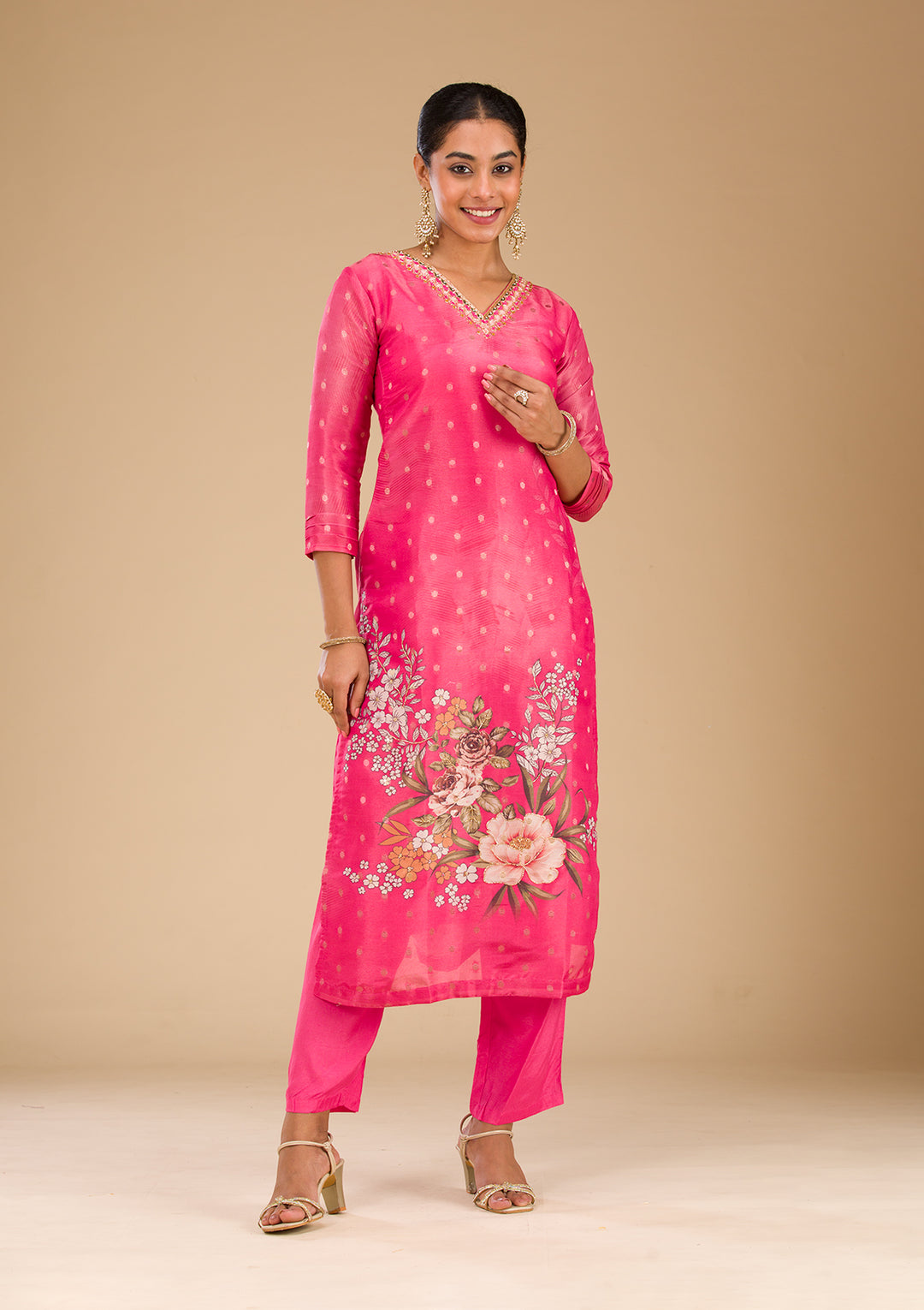 Pink Cutdana Tissue Readymade Salwar Suit
