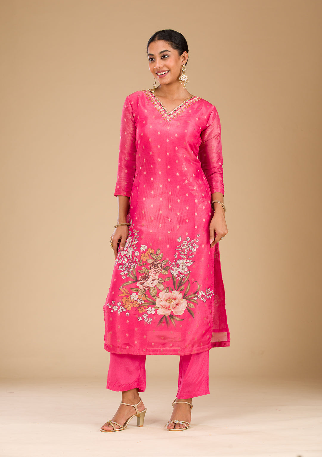 Pink Cutdana Tissue Readymade Salwar Suit
