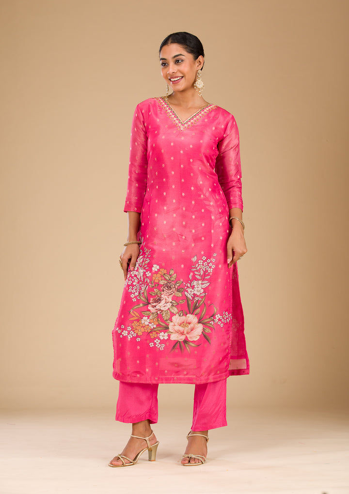 Pink Cutdana Tissue Readymade Salwar Suit