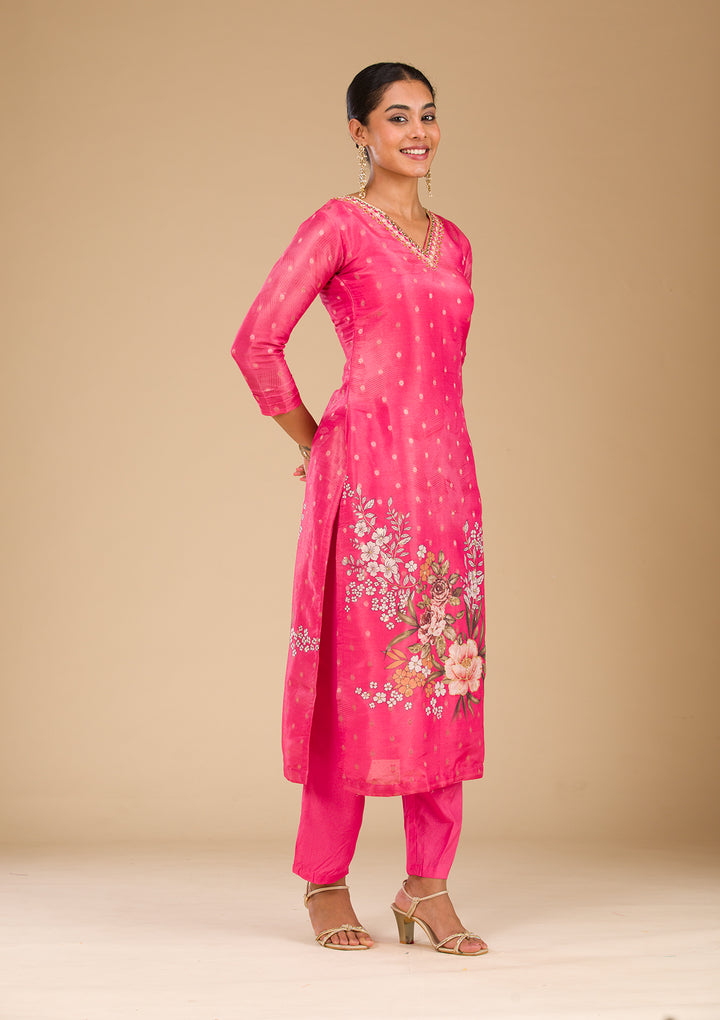 Pink Cutdana Tissue Readymade Salwar Suit