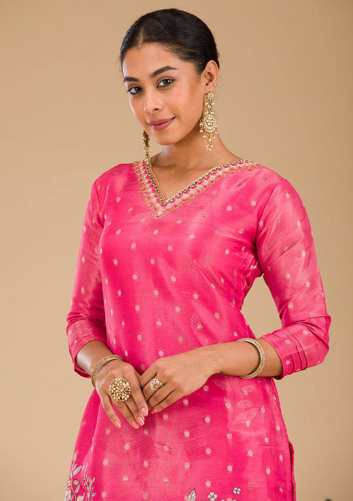 Pink Cutdana Tissue Readymade Salwar Suit