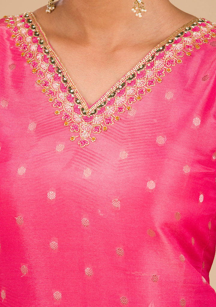 Pink Cutdana Tissue Readymade Salwar Suit