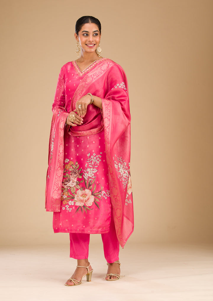 Pink Cutdana Tissue Readymade Salwar Suit