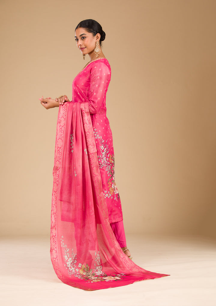 Pink Cutdana Tissue Readymade Salwar Suit
