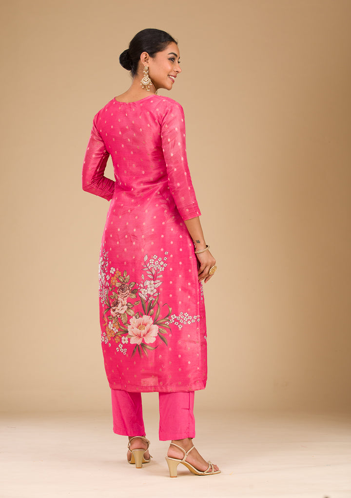 Pink Cutdana Tissue Readymade Salwar Suit